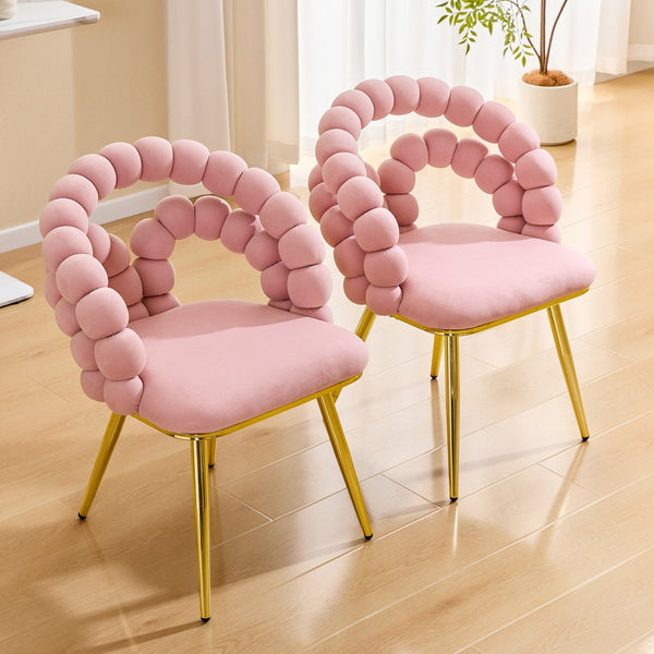 English Elm Modern Velvet Bubble Back Dining Accent Chair Set Glam Sculpted Upholstered Seating Gold,Pink W3875P446132