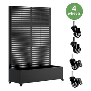 English Elm Metal Raised Garden Bed with Integrated Trellis Lockable Wheels and Privacy Screen W347P455026