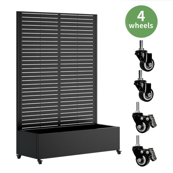 English Elm Metal Raised Garden Bed with Integrated Trellis Lockable Wheels and Privacy Screen W347P455026