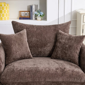English Elm 360° 360 Swivel Oversized Chenille Armchair with Pocket Spring Seat and Three Throw Pillows Brown W1361S00090