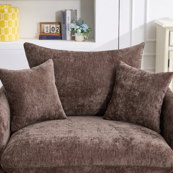 English Elm 360° 360 Swivel Oversized Chenille Armchair with Pocket Spring Seat and Three Throw Pillows Brown W1361S00090