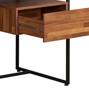 English Elm Walnut Modern Writing Desk with Drawer and Sandy Black Sled Base—Spacious 62" Surface, Stylish Office centerpiece B062P215486