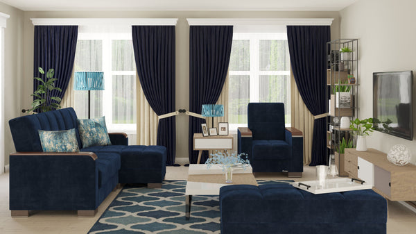 English Elm PrimeNest Upholstered ZenAero Convertible Ottoman with Wood Trim, Click-Clack Storage, Microfiber Comfort Blue B030P280982