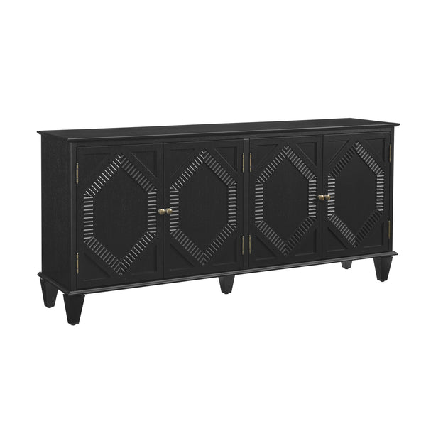 English Elm 65.2" Mid Century Sideboard Buffet with Fluted Geometric Doors, Spacious Adjustable Shelves & Brass Accents Black W1801P346229