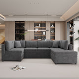 English Elm 117.3" Oversized Sectional Sofa U- Shaped Sofa Couch Pull-Out Sofa Bed With Two Throw Pillows For Living Room, Gray