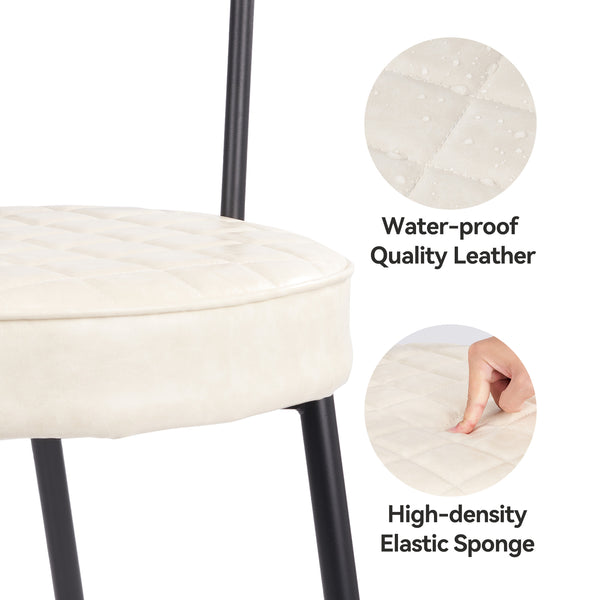 English Elm Dining Chairs Set Of 2 – Mid-Century Modern Armless, Ergonomic Beige Leather Seat, Sturdy Metal Legs T3950P394504