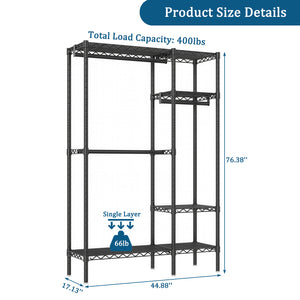 English Elm Heavy Duty Clothes Rack — 6 Adjustable Wire Shelves & 3 Rails, Portable Metal Organizer, Black, Heavy-Duty Storage Solution W3204P366324