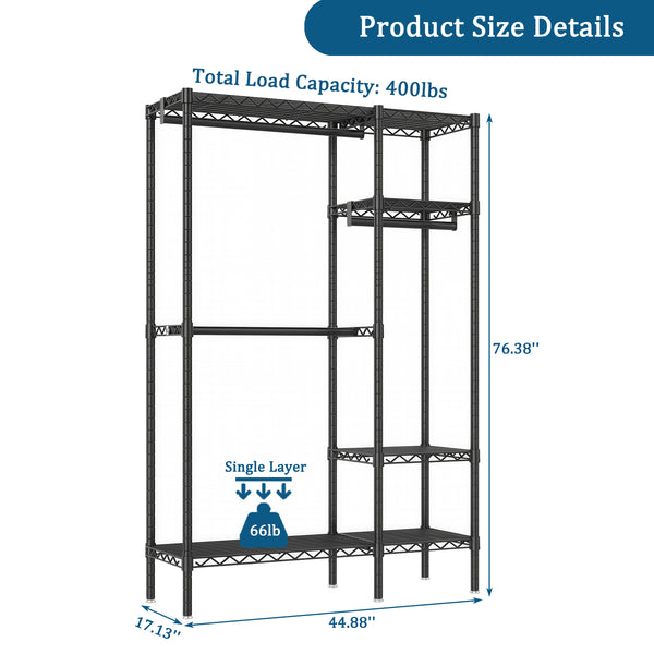English Elm Heavy Duty Clothes Rack — 6 Adjustable Wire Shelves & 3 Rails, Portable Metal Organizer, Black, Heavy-Duty Storage Solution W3204P366324