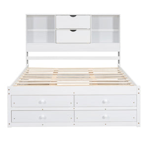 English Elm Queen Platform Bed Solid Pine Frame with Storage Headboard and Eight Organizer Drawers White GX000453AAK-1