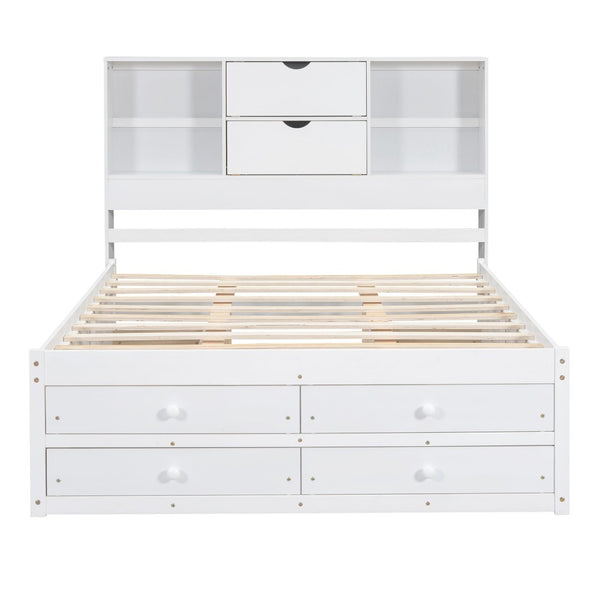 English Elm Queen Platform Bed Solid Pine Frame with Storage Headboard and Eight Organizer Drawers White GX000453AAK-1
