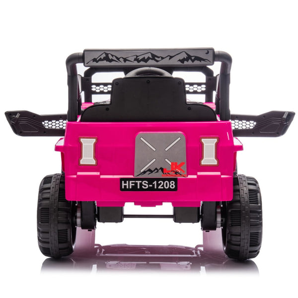 English Elm 12v Kids Electric Ride on Truck with Parental Remote Four Wheel Suspension and Led Lights Pink W1578P187456