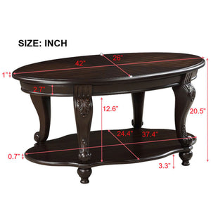 English Elm 42'' Oval Wood Coffee Table with Distressed Finish, 2-Tier Open Shelf, Heat-Resistant Veneer, Easy Assembly W1202P218090