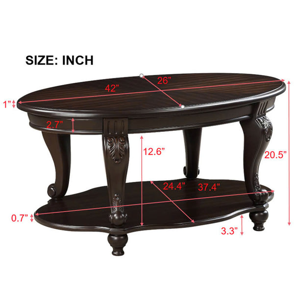 English Elm 42'' Oval Wood Coffee Table with Distressed Finish, 2-Tier Open Shelf, Heat-Resistant Veneer, Easy Assembly W1202P218090