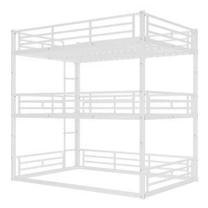 English Elm Twin Triple Metal Bunk Bed Matte Powder Coated Frame with Full Safety Guardrails Light White W1580S00581