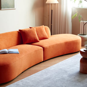 English Elm 132" Curved Sofa with Velvet Upholstery, Luxurious 6-Seater Half Moon Design for Modern Spaces Orange B2735S00027