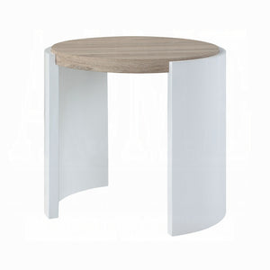 English Elm Oak High Gloss End Table With Sleek Sled Base - Modern Two-Tone Design For Stylish Living Spaces B062P209137