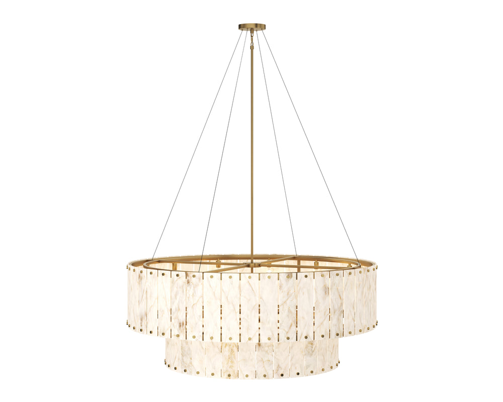 Sunpan Apsara Chandelier - Exquisite Two-tier Alabaster Light Fixture For Grand Spaces, Unique Design Cream Alabaster 111489