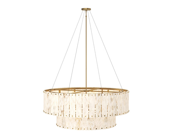 Sunpan Apsara Chandelier - Exquisite Two-tier Alabaster Light Fixture For Grand Spaces, Unique Design Cream Alabaster 111489