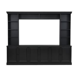 English Elm Tv Stand Mid-century Style with Open Shelving Enclosed Cabinets and Retro Door Panels N721P379050B