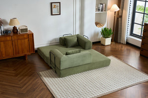 English Elm 59'' Corduroy Convertible Floor Sofa Sleeper with Bolster Pillow for Small Spaces Green W3434P406617