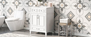 English Elm 24'' Retro Bathroom Vanity Solid Rubberwood Frame Ceramic Sink Soft Close Storage White N710P405405K