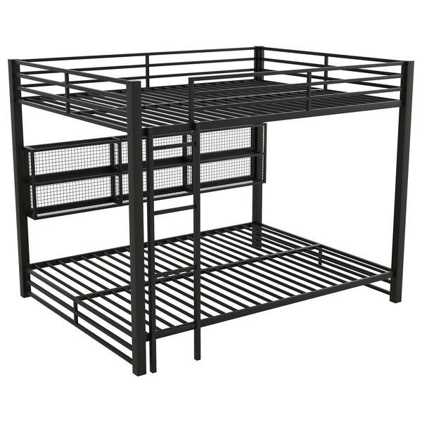 English Elm Metal Queen over Queen Bunk Bed with Storage Cabinets, LED Lighting, Sturdy Black Metal Frame, Space-Saving Design N7090000672B