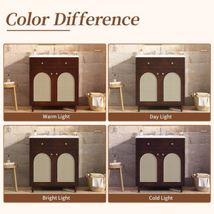 English Elm 30" Rattan Front Bathroom Vanity Solid Pine Cabinet with Ceramic Sink and Adjustable Shelf Walnut N710P293988P