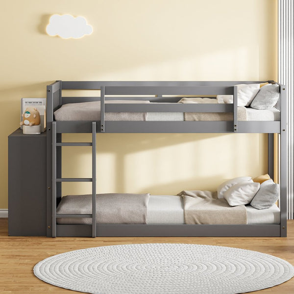 English Elm Twin Over Bunk Bed with Four Storage Drawers Open Shelving Kids Bedroom Gray LT000167AAE-1