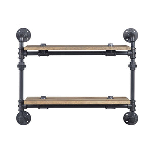 English Elm 2 Pipe Wall Shelf – 2-Tier Oak Planks with Sandy Black Metal Tubes, Farmhouse Industrial Display & Storage Solution B016P324197