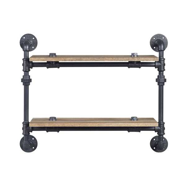 English Elm 2 Pipe Wall Shelf – 2-Tier Oak Planks with Sandy Black Metal Tubes, Farmhouse Industrial Display & Storage Solution B016P324197