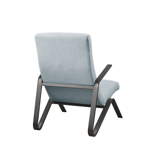 JLA Home Martha Stewart - Accent Chair Sleek Light-Blue Upholstered High-Back with Matte-Black Metal Arms & Legs, Modern Comfort MT100-0137
