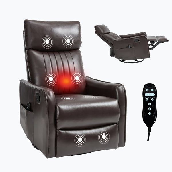 English Elm Blue Fabric Swivel Rocker Recliner with Massage Heat Nodes for Living Room Comfort Brown Pu W1803P321813