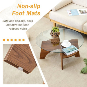 English Elm Round Tempered Glass Coffee Table with Fan Pedestal Base for Modern Living Rooms Transparent,Walnut W1151P256004