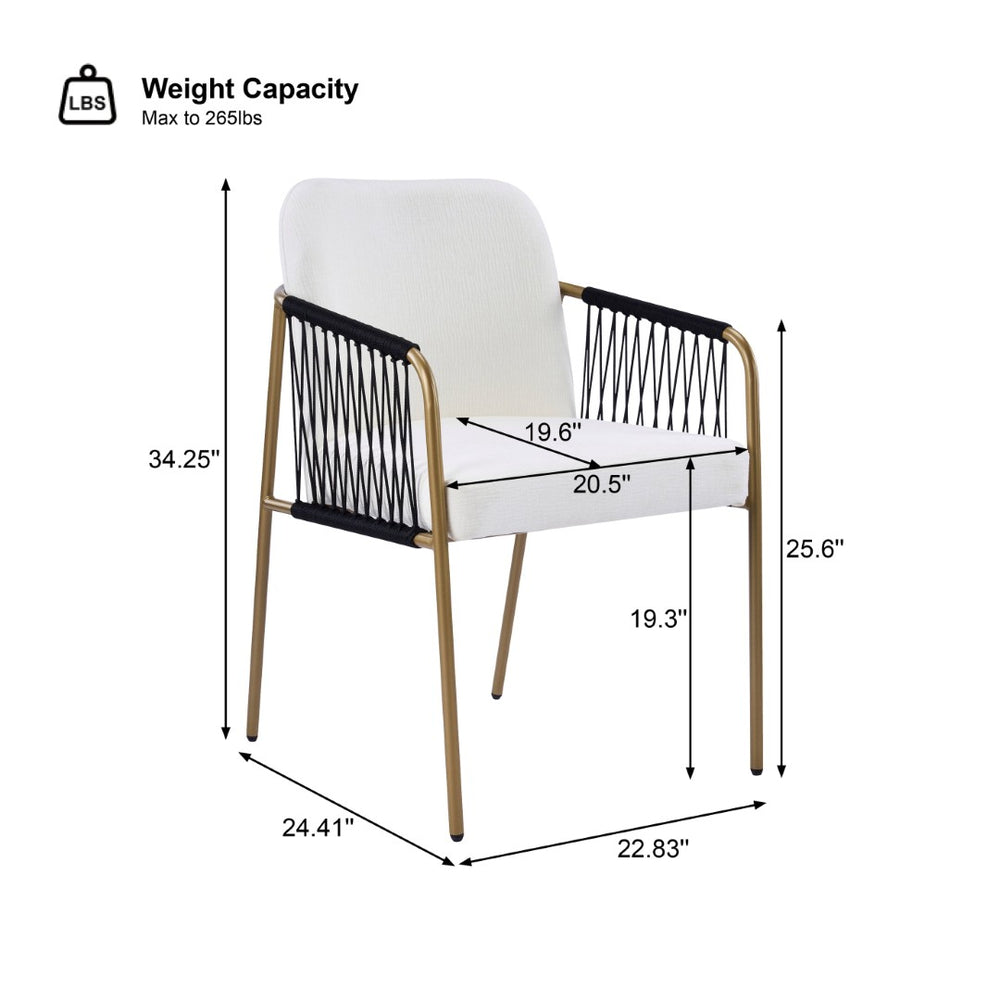 English Elm Fabric Upholstered Dining Chairs Glam Set of Two with Gold Accents Iron Frame N768P379517W