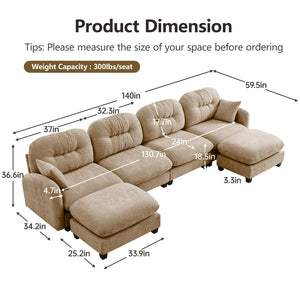 English Elm Modular U-Shaped Sectional Couch With Ottoman, Soft Camel Chenille, Customizable Comfort & Style W714S01383