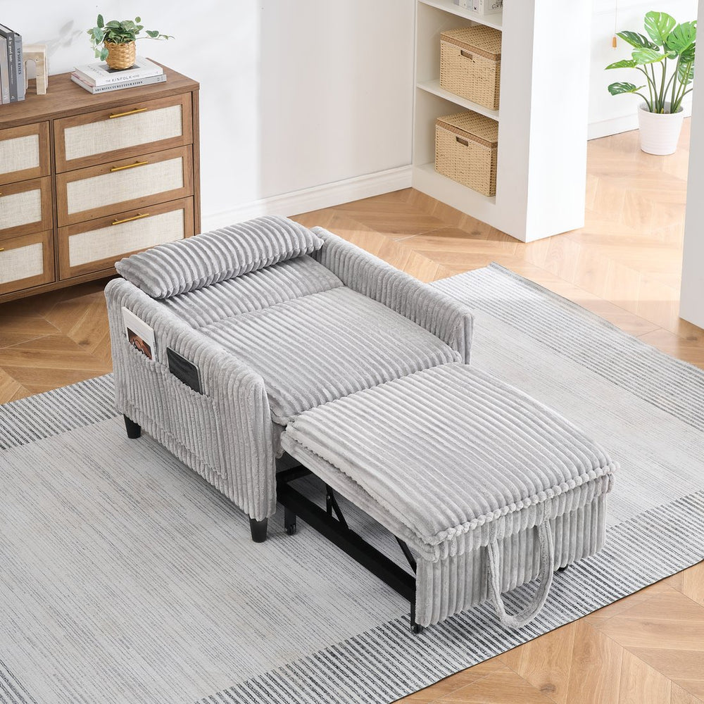 English Elm Grey Corduroy Compact Sofa Bed for Small Apartments, Bedroom or Balcony — Solid Wood Frame, Sponge Cushion, Black Plastic Legs W1658P290467