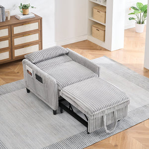 English Elm Grey Corduroy Compact Sofa Bed for Small Apartments, Bedroom or Balcony — Solid Wood Frame, Sponge Cushion, Black Plastic Legs W1658P290467