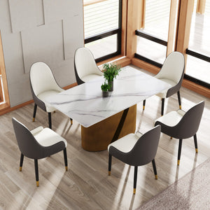 English Elm 63" Modern Rectangular Dining Table With Sintered Stone Top & Bronze Iron Base For 6-8 People W1535S00356