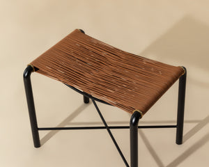 Sunpan Riz Stool - Intricate Design with Gold Accents, Perfect for Living Room or Bedroom Spaces Tan Leather
