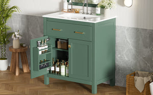 English Elm 30-inch Modern Bathroom Vanity with Ceramic Sink, Gold Accents, Solid Wood Frame, Soft-Close Doors and Ample Storage Green WF324045AAF