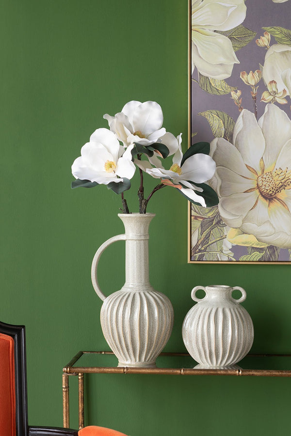 English Elm 9x9x10" Decorative Ceramic Flower Vase with Gold Finish, Textured Line Motif & Small Handles for Mantelpieces W2078P357167