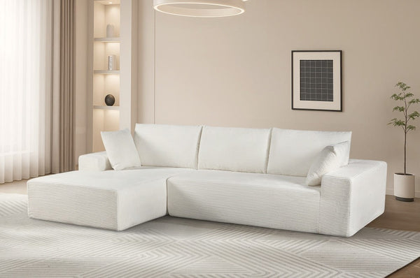 English Elm Cozyform Convertible Sectional Sofa In Ivory Corduroy - Plush, Space-Saving Sleeper For Modern Living B2735P359715