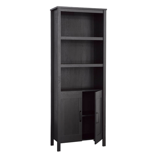 English Elm Bookcase With Doors – Elegant Black Finish, Versatile Storage Solution With Open Shelves & Enclosed Space B356P402625