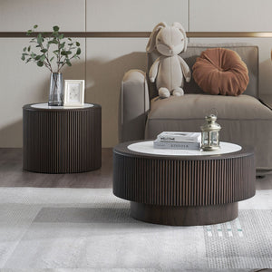 English Elm Modern Faux Marble Coffee Table Set - Stylish 2-Piece Round End Tables For Living Room & Office W2582S00161