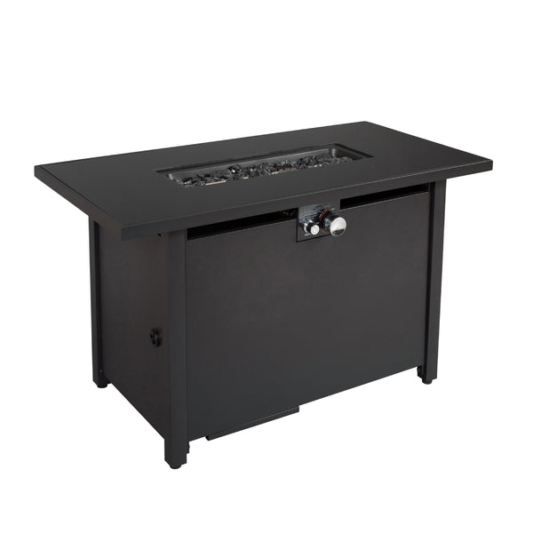 English Elm 25'' Steel Outdoor Fire Pit Table with Lid Smoked Glass Top, Push Ignition, Deck-Safe, NG-Ready B120P199397