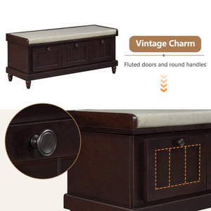 English Elm TREXM Farmhouse Entryway Bench with Cushioned Seat, Hidden Storage & Three Drawers for Organization Espresso N715P293344P