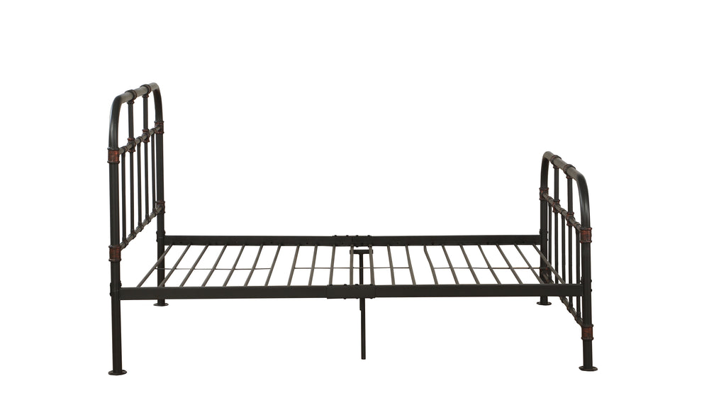 English Elm Nicipolis Sandy Gray Full Bed with Industrial Metal Frame, Copper Accents, Slat System, 330lb Capacity B2726P340280