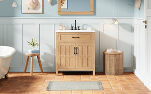 English Elm 30" Solid Pine Bathroom Vanity with Resin Sink Soft Close Doors and Natural Grain Finish N710P405952P