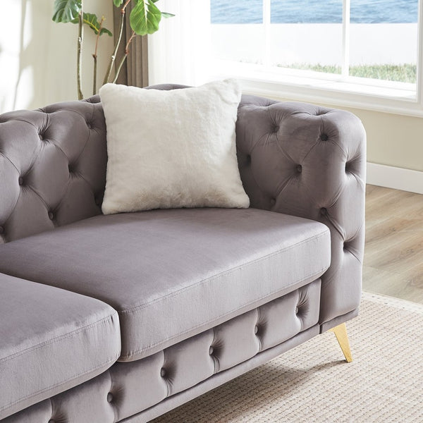 English Elm Fx Velvet Chesterfield Sofa Set Tufted Button Design with Pocket Spring Cushions W1926S00092