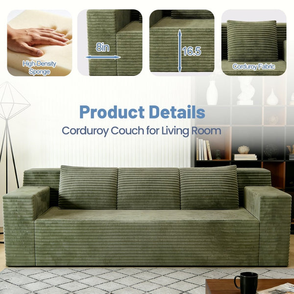 English Elm 71" Corduroy Tufted Loveseat with Deep Seat and Curved Back for Compact Living Spaces Antique Green W5571P440912